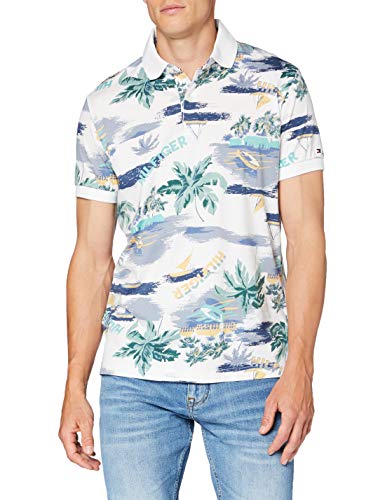 Tommy Hilfiger Summer Print Regular Polo, White, Medium para Hombre