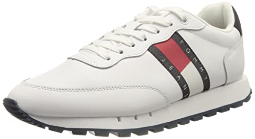 Tommy Jeans Leather Runner, Zapatillas Hombre, White, 45.5 EU