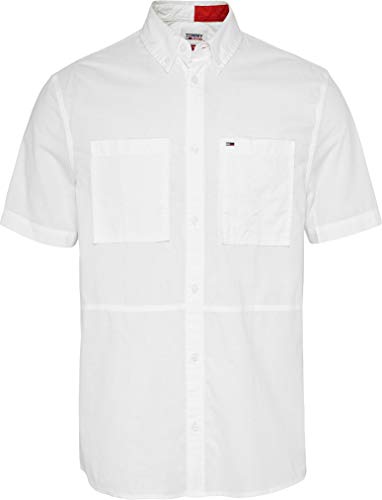 Tommy Jeans TJM REG Solid Shirt Camisa, Atlas Blanco, L para Hombre