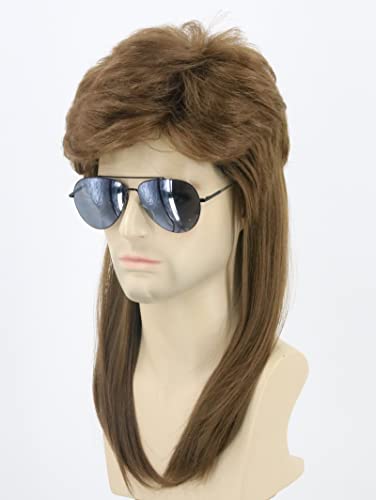 Topcosplay Peluca Carnaval Punk para Hombre Wave Rocker Popstar Peluca de los 80, Mullet Peluca Roquero para Disfraz de Halloween, Cosplay