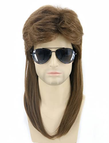 Topcosplay Peluca Carnaval Punk para Hombre Wave Rocker Popstar Peluca de los 80, Mullet Peluca Roquero para Disfraz de Halloween, Cosplay