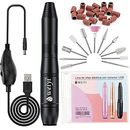 Torno para Uñas, Kit Para Uñas de Profesional USB Lima Electrica Uñas con Set de 11 Piezas de Brocas para Uñas de, Manicura y Pedicura Salón de Belleza en Casa (Negro)