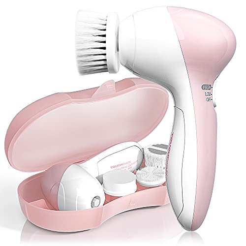 TOUCHBeauty Cepillo de Limpieza Facial, Masajeador Facial Eléctrico Limpiador de Poros Faciales con 3 Cabezas de Cepillo Para el Acné, Puntos Negros, Piel Muerta y Maquillaje AG-0525A (Rosado)