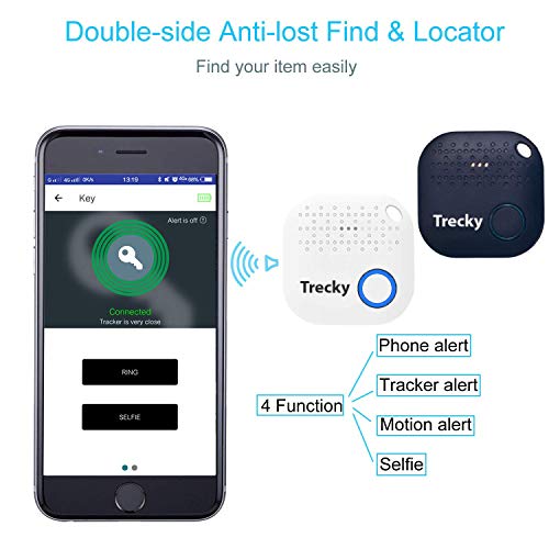 Trecky Buscador de Llave, Anti perdida Mini Localizador y Rastreador Alarma para Buscar o Perseguir Carteras/Monedero/Niños/Mascotas/Llaves/Teléfono para iOS/Android (Negro)