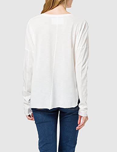 True Religion Vneck Boxy LS Camiseta, Blanco, L para Mujer