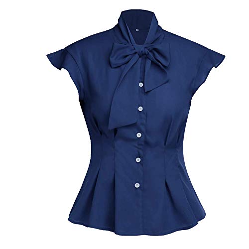 U/A Top Casual Camisa Mujer Suelta Lazo Camisa Azul azul L