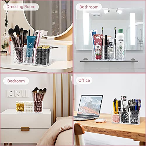 Ubitree Maquillaje Brochas Organizador para Baño Dormitorio Escritorio de Oficina, 3 Ranuras Cristal Acrílico para Almacenamiento Cosméticos para Brochas de Maquillaje Lápiz Labial Delineadores Ojos