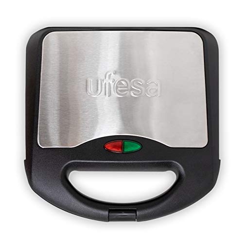 Ufesa SW7860 Sandwichera 750W, Placas Antiadherentes, Sellado Perfecto, 2 Sandwiches, Sin BPA, INOX/Plástico