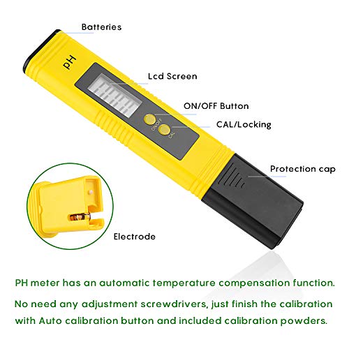 Ulikey Medidor PH Agua Preciso, Calidad del Agua Medidor de Prueba con Rango de Medición de pH de 0-14, para Acuario, Piscina de Agua Hidropónica, Laboratorio (PH Tester - A)