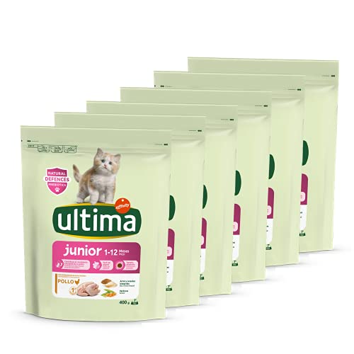 ultima Pienso para Gatos Junior de 1 a 12 Meses con Pollo, Pack de 6 x 400 gr - Total 2.4 kg