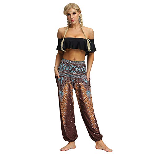 UMIPUBO Mujer Hippies Pantalones Bolsillos Largos Boho Cintura Alta Estampados Yoga Pants Pantalones De Chándal Casuales Activos Pierna Ancha Salón Recto Suelto Pantalones