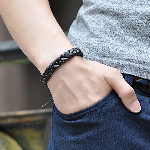 Unendlich U Infinite U Tejido Pulsera de Cuerda Casual Simple Mujer Pulsera Trenzado de Piel para Hombre, 17 – 27 cm Ajustable, Color de Negro