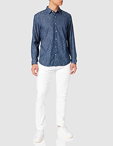 United Colors of Benetton Camicia 5QYC5QM78 Camisa, Allover Blue 905, L para Hombre