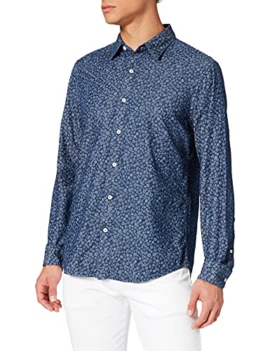 United Colors of Benetton Camicia 5QYC5QM78 Camisa, Allover Blue 905, L para Hombre