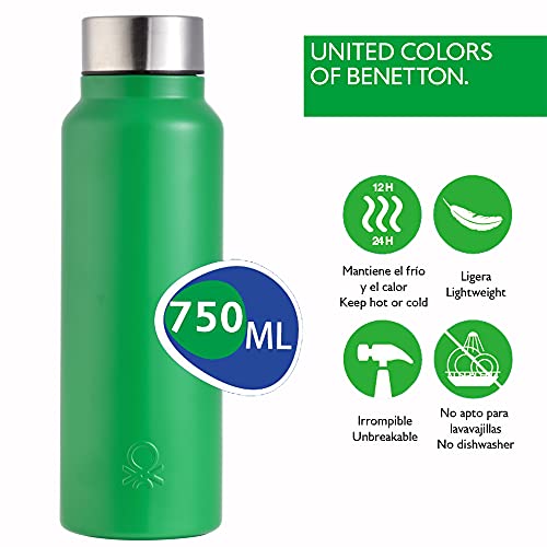 UNITED COLORS OF BENETTON. Set de 3 unidades de botella de agua 750ml acero inoxidable verde mate Casa Benetton, 750 ml c/u