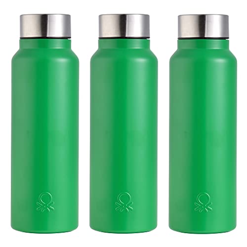 UNITED COLORS OF BENETTON. Set de 3 unidades de botella de agua 750ml acero inoxidable verde mate Casa Benetton, 750 ml c/u