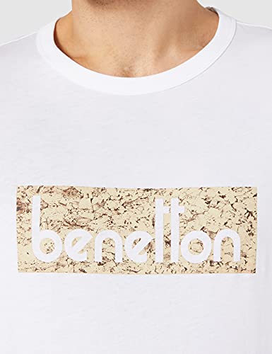 United Colors of Benetton (Z6ERJ T-Shirt 3096J17H6 Suéter, Bianco Stampa Logo Multicolore 913, M para Hombre