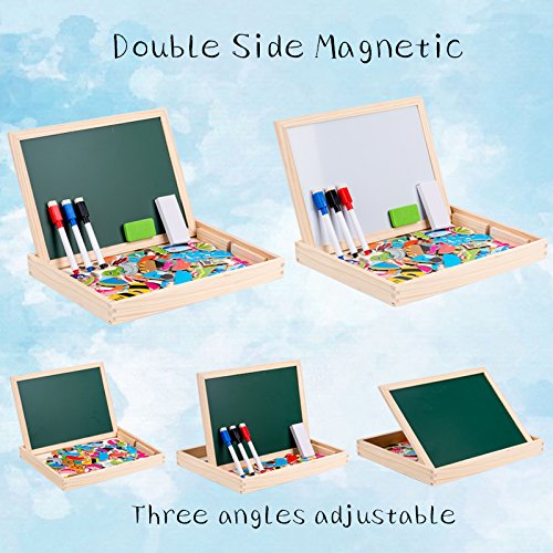 Uping Puzzle de Madera Magnético | Puzzle de 90 Piezas + Número de 40 Piezas y Alfabeto | Tablero de Dibujo de Doble Cara Magnético, Juguete Educativo | para niños de 3 años+