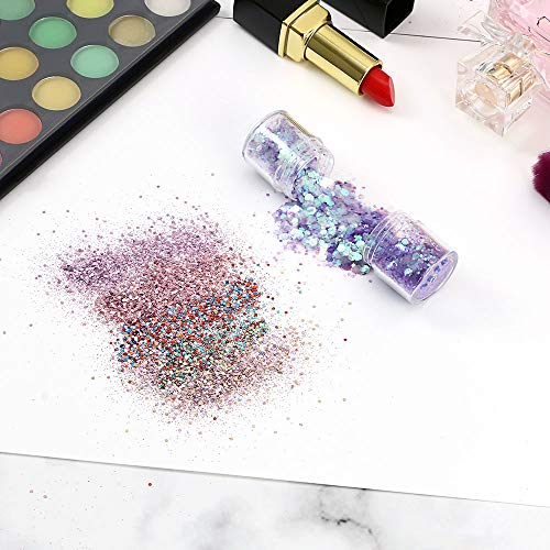 URAQT 16 Colores Purpurinas Polvo, Chunky Glitter Flakes Paillette Brillante Decoración para Cara Maquillaje Pelo Arte Corporal Uñas y Mejilla-A