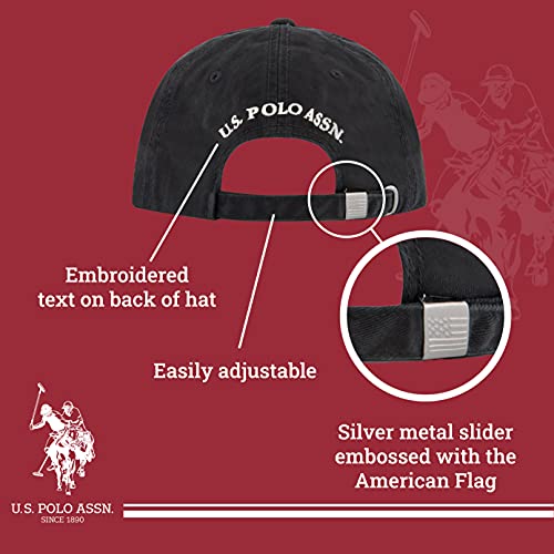 U.S. POLO ASSN. Polo Assn. Gorra de béisbol de algodón Ajustable con Visera Curvada y Logotipo Bordado de pequeño Pony, Negro, Talla única para Hombre