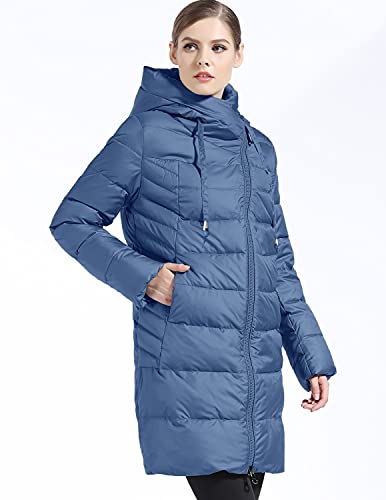 UUAISSO Chaqueta de Plumas Abrigo Mujer Invierno Largo Casual Jacket Espesar Manga Larga Azul XL