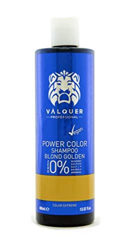 Valquer Profesional Champú Power Color cabellos teñidos. Vegano Y Sin Sulfatos (Cabello rubio dorado). Potenciador color cabello - 400 ml.