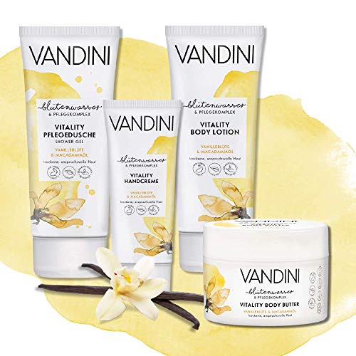 VANDINI Vitality crema corporal con flor de vainilla y aceite de macadamia - crema facial y para el cuerpo para pieles normales a secas - Crema hidratante vegana 1x 200 ml