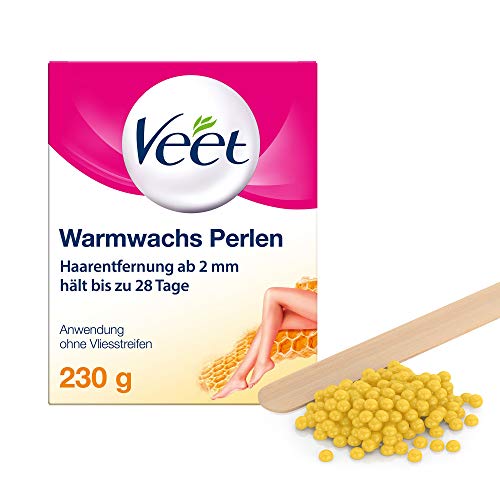 Veet Perlas de cera de abeja para aparatos de cera eléctricos o al baño maría – Fácil dosificación – Para una piel lisa hasta 28 días – 1 x 230 g con espátula de madera