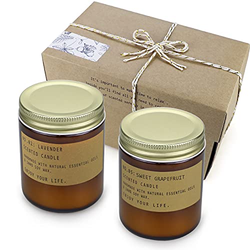 Velas Perfumadas de 2 Piezas, Juego de Regalo para Mujeres, Cera de Soja de 7.2 oz con Aroma a Lavanda y Pomelo para Aromaterapia en el Hogar, Regalo para la Novia o el Día de la Madre