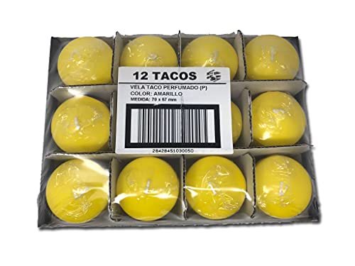 Velas Taco Perfumadas Grandes XL 70 x 57 mm, Fantasía Cítrica, Lote de 12 Unidades, Velones Aromáticos, Gran Duración y Delicado Aroma Cítrico, 20-25 horas Duración, Aromaterapia por Velas