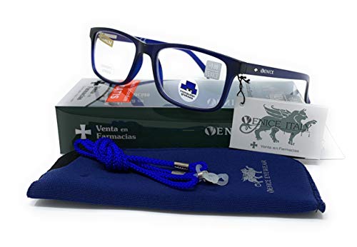 VENICE EYEWEAR OCCHIALI | Gafas con Filtro Luz Azul, Ordenador Gaming Móvil, Protección Antifatiga - Venice Coti Dioptría (1-1,50-2 - 2,50-3 - 3,50) (Azul, Sin Graduación +0,00)