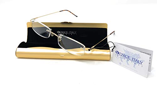 VENICE EYEWEAR OCCHIALI | PACK DE 4 UNIDADES de Gafas de lectura UNISEX presbicia vista cansada Diseño elegante LIGERAS estuche de aluminio GRATIS (1-2 - 2,50-3 - 3,50) (Azul+Dorado+Roja+Gris, 3,50)