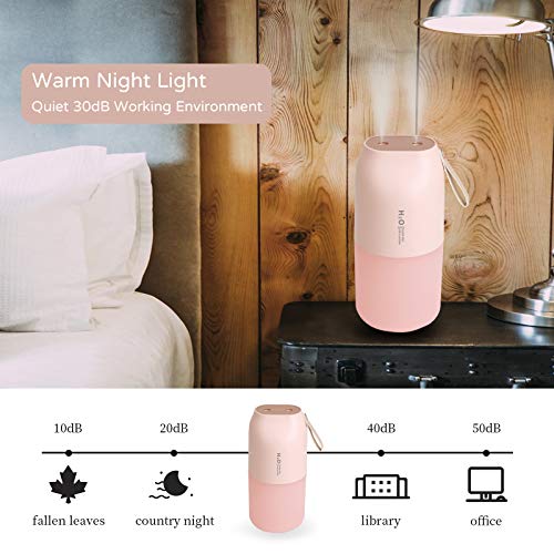 Venussar - Humidificador portátil por ultrasonido con doble apertura de pulverización, 400 ml, apagado automático, color blanco, adecuado para dormitorio, habitación de bebé y oficina