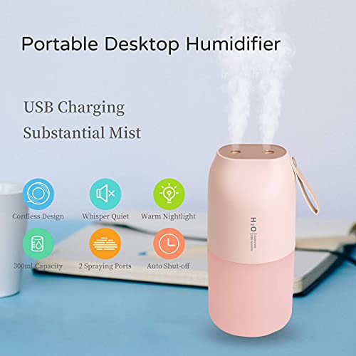 Venussar - Humidificador portátil por ultrasonido con doble apertura de pulverización, 400 ml, apagado automático, color blanco, adecuado para dormitorio, habitación de bebé y oficina