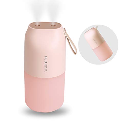 Venussar - Humidificador portátil por ultrasonido con doble apertura de pulverización, 400 ml, apagado automático, color blanco, adecuado para dormitorio, habitación de bebé y oficina