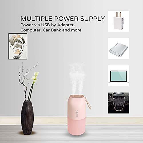 Venussar - Humidificador portátil por ultrasonido con doble apertura de pulverización, 400 ml, apagado automático, color blanco, adecuado para dormitorio, habitación de bebé y oficina