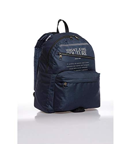 VERSACE JEANS COUTURE Mochila con cremallera para hombre, línea Warranty Label, color azul