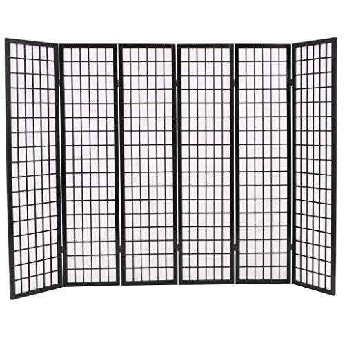 vidaXL Biombo Plegable con 6 Paneles de Estilo Japonés Separador de Ambienntes Divisor de Estancias de Madera de Abeto 240x170 cm Negro