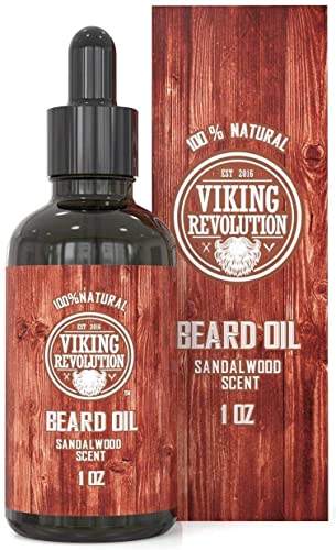 Viking Revolution Aceite Para Barba Aroma A Sándalo 28g - Completamente Natural Con Aceite Orgánico De Argán Y Jojoba - Suaviza Y Fortalece La Barba Y El Bigote - Aceite Barba Hombre - Beard Oil