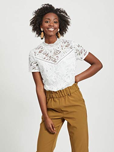 Vila Clothes Vistasia S/s Lace Top-Noos Camiseta sin Mangas, Blanco (Cloud Dancer Cloud Dancer), 44 (Talla del Fabricante: X-Large) para Mujer