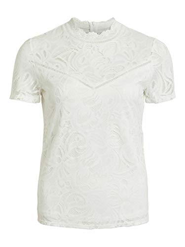 Vila Clothes Vistasia S/s Lace Top-Noos Camiseta sin Mangas, Blanco (Cloud Dancer Cloud Dancer), 44 (Talla del Fabricante: X-Large) para Mujer