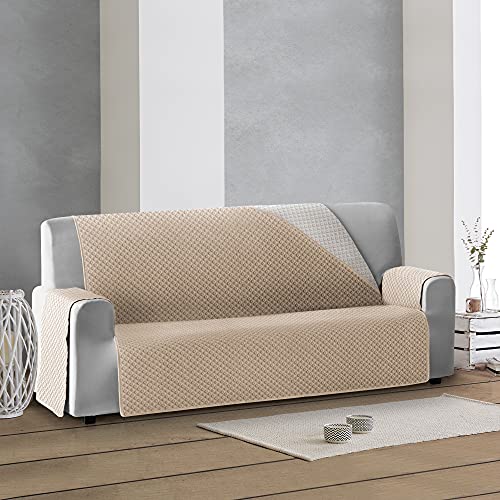 Vipalia Funda Cubre Sofa Acolchado Reversible Bicolor. Fundas para Sofa Invierno Verano. Protector Funda Sofa. Cubresofas Antimanchas. Circulos. Color Beige - Marfil. Funda de Sofa 2 plazas (115 cm)