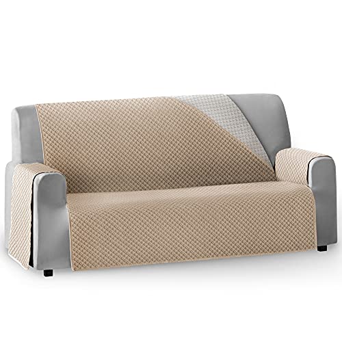 Vipalia Funda Cubre Sofa Acolchado Reversible Bicolor. Fundas para Sofa Invierno Verano. Protector Funda Sofa. Cubresofas Antimanchas. Circulos. Color Beige - Marfil. Funda de Sofa 2 plazas (115 cm)