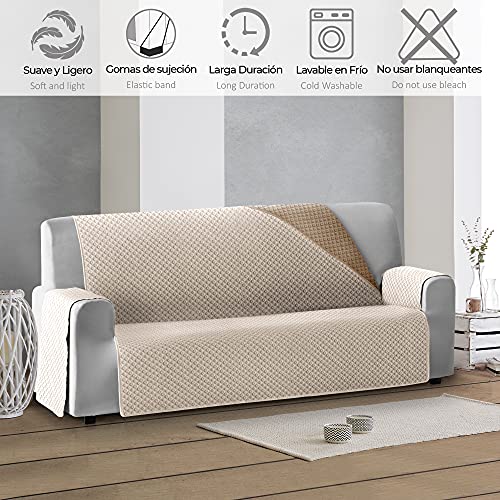 Vipalia Funda Cubre Sofa Acolchado Reversible Bicolor. Fundas para Sofa Invierno Verano. Protector Funda Sofa. Cubresofas Antimanchas. Circulos. Color Beige - Marfil. Funda de Sofa 2 plazas (115 cm)