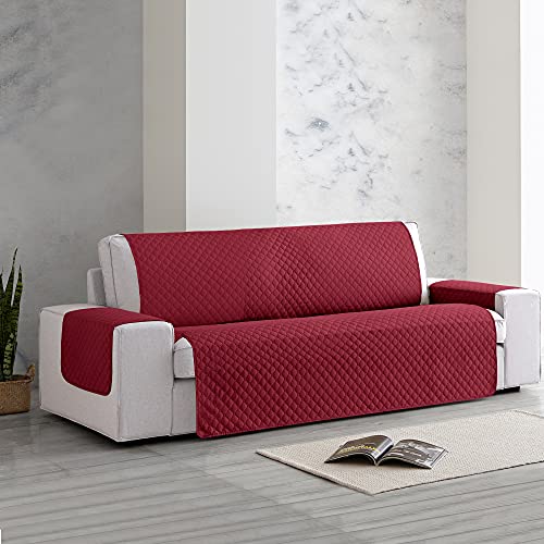 Vipalia Funda Cubre Sofa Acolchado Reversible Bicolor. Fundas para Sofa Invierno Verano. Protector Funda Sofa. Cubresofas Antimanchas. Rombos. Color Granate - Gris. Funda de Sofa 2 plazas (110 cm)