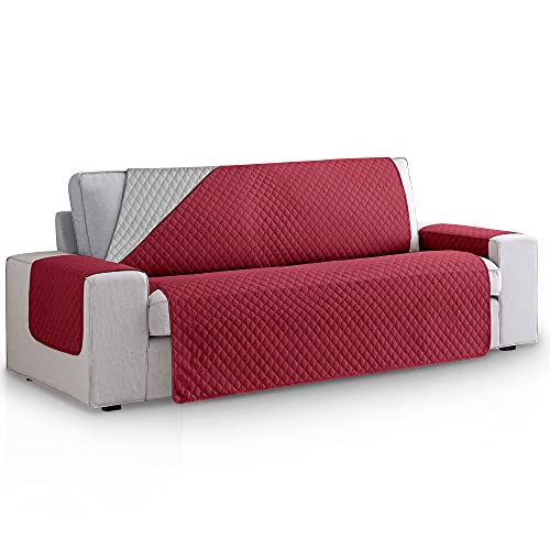 Vipalia Funda Cubre Sofa Acolchado Reversible Bicolor. Fundas para Sofa Invierno Verano. Protector Funda Sofa. Cubresofas Antimanchas. Rombos. Color Granate - Gris. Funda de Sofa 2 plazas (110 cm)