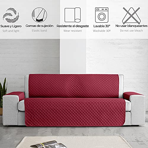 Vipalia Funda Cubre Sofa Acolchado Reversible Bicolor. Fundas para Sofa Invierno Verano. Protector Funda Sofa. Cubresofas Antimanchas. Rombos. Color Granate - Gris. Funda de Sofa 2 plazas (110 cm)