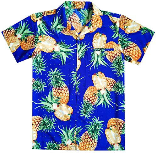 Virgin Crafts Bambini hawaiana T-shirt da tasca frontale ragazze ananas tagliato Blu XS