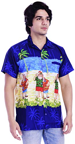 Virgin Crafts Camicia hawaiana di Natale per gli uomini Donne Santa Beach Party vacanze camicia casual blu