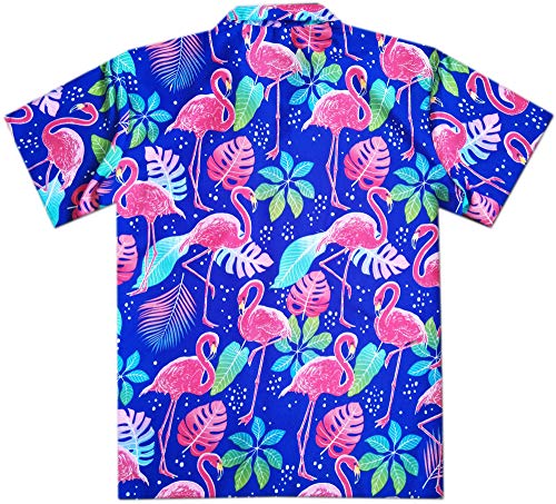 Virgin Crafts Ragazzi Camicia hawaiana corta anteriore manica Pocket Donne Flamingo Blu S